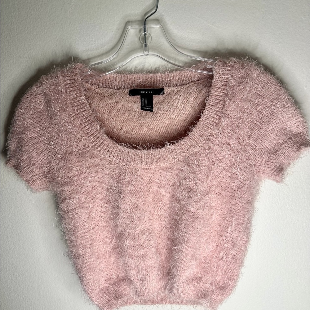 Forever 21 Soft Pink Fuzzy Short Sleeve Sweater